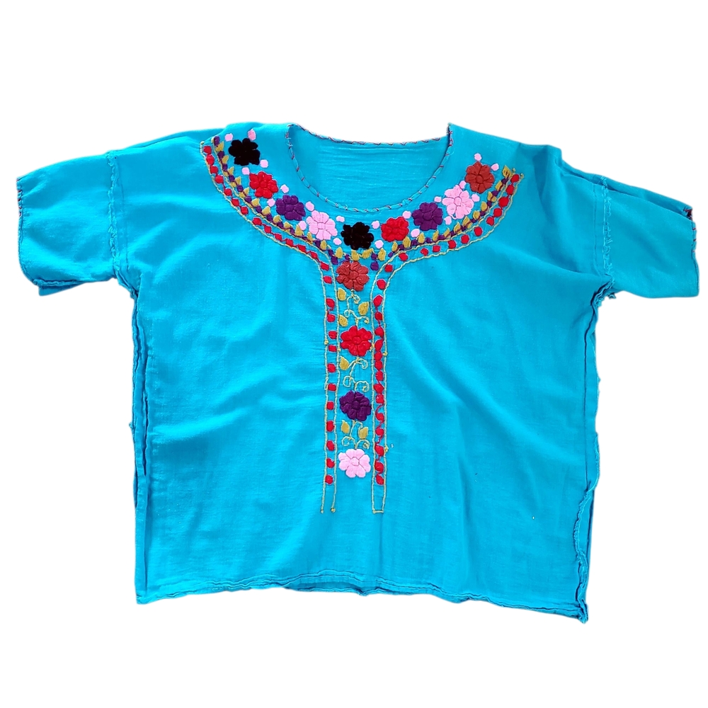 Johnny Was Vintage Crop Blue Embroidered Blouse Sz Large - Picture 8 of 8